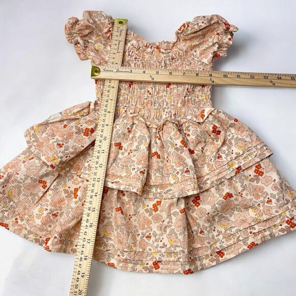 Rabbit + Bear Organic Cotton Girl Dress 3T Cottagecore Floral Smocked Ruffle - Picture 2 of 5